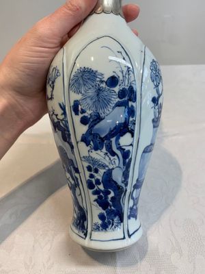 A Chinese blue and white silver-mounted bottle vase, Chenghua mark, Kangxi — photo 9