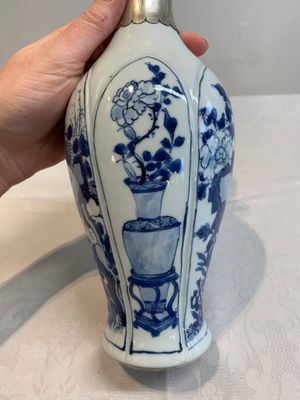 A Chinese blue and white silver-mounted bottle vase, Chenghua mark, Kangxi — photo 10