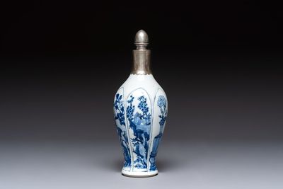 A Chinese blue and white silver-mounted bottle vase, Chenghua mark, Kangxi
