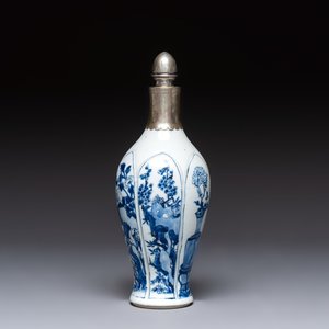 A Chinese blue and white silver-mounted bottle vase, Chenghua mark, Kangxi — photo 1