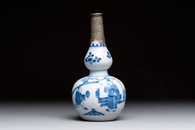 A Chinese blue and white silver-mounted double-gourd 'Li Bai' vase, Kangxi
