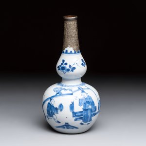 A Chinese blue and white silver-mounted double-gourd 'Li Bai' vase, Kangxi — photo 5