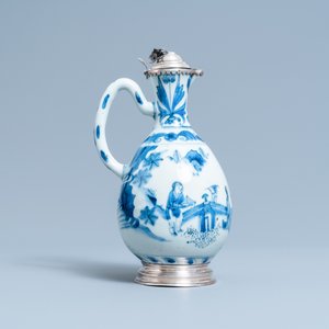 A Chinese blue and white silver-mounted ewer, Transitional period — 照片 4