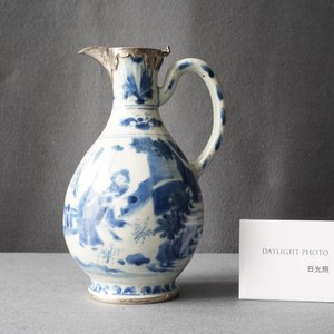 A Chinese blue and white silver-mounted ewer, Transitional period — photo 8