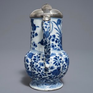 A Chinese blue and white silver-mounted floral jug, Kangxi — photo 5