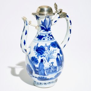 A Chinese blue and white silver-mounted jug, Transitional period — 照片 8