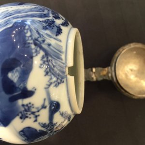 A Chinese blue and white silver-mounted mustard jar, Kangxi — 照片 10