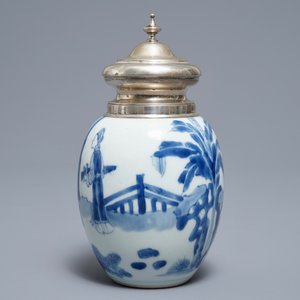 A Chinese blue and white silver-mounted tea caddy, Kangxi — photo 3