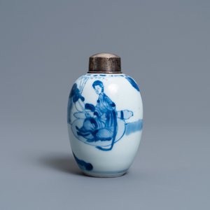 A Chinese blue and white silver-mounted tea caddy, Kangxi — photo 2