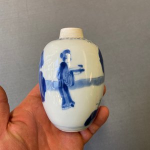 A Chinese blue and white silver-mounted tea caddy, Kangxi — photo 10