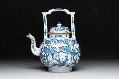 A Chinese blue and white silver-mounted wine pot, Kangxi