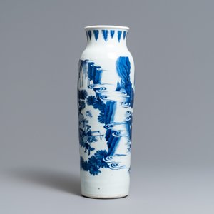 A Chinese blue and white sleeve vase with figural design all-round, Transitional period — photo 3