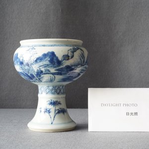 A Chinese blue and white stem cup with a continuous landscape scene, Kangxi/Yongzheng — 照片 8