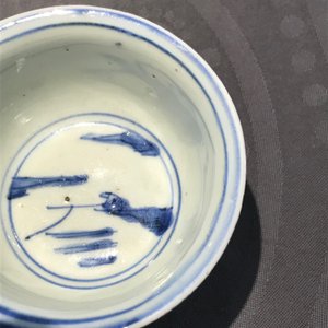 A Chinese blue and white stem cup with landscape design, Transitional period — 照片 12