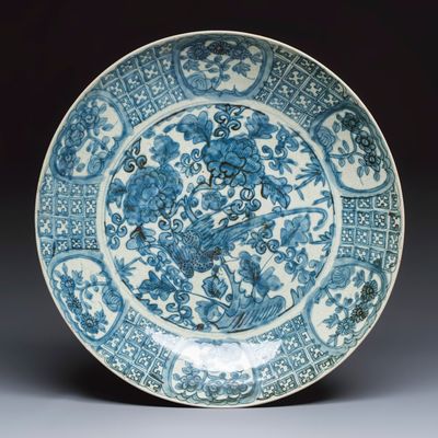 A Chinese blue and white Swatow 'Pheasant' dish, Ming
