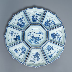 A Chinese blue and white sweetmeat or rice table set with landscape design, 18/19th C. — 照片 1