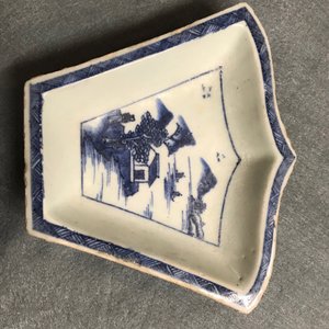 A Chinese blue and white sweetmeat or rice table set with landscape design, 18/19th C. — 照片 14