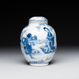 A Chinese blue and white tea caddy and cover with ladies playing music, Kangxi — foto 2
