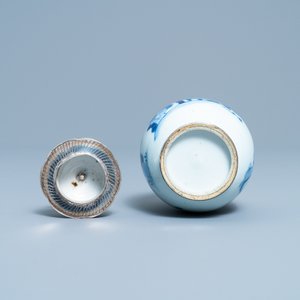 A Chinese blue and white tea caddy with Dutch silver mounts, Kangxi — 照片 7
