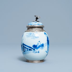 A Chinese blue and white tea caddy with Dutch silver mounts, Kangxi — 照片 5