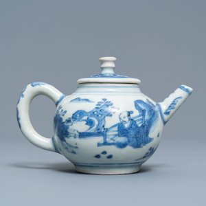 A Chinese blue and white teapot and cover with a figure in a landscape, Hatcher cargo shipwreck, Transitional period — 照片 2