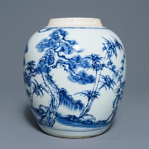 A Chinese blue and white 'Three friends of winter' jar, Kangxi — photo 1