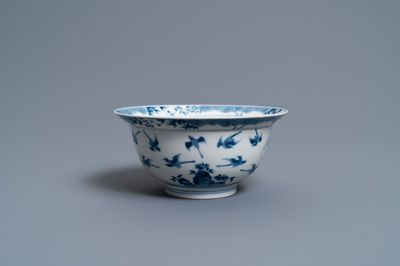 A Chinese blue and white 'twelve magpies' bowl, Chenghua mark, Kangxi