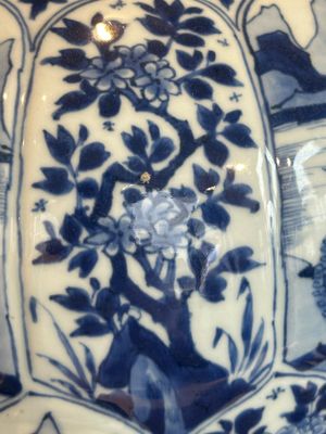 A Chinese blue and white vase and cover with landscapes and flowers, Kangxi — photo 14