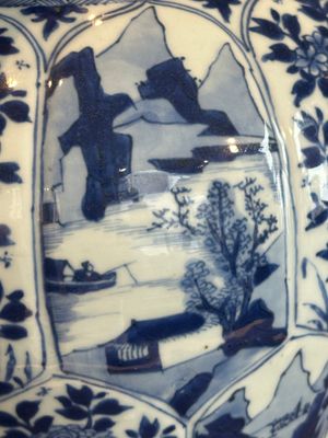 A Chinese blue and white vase and cover with landscapes and flowers, Kangxi — photo 15