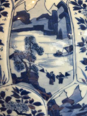 A Chinese blue and white vase and cover with landscapes and flowers, Kangxi — photo 16