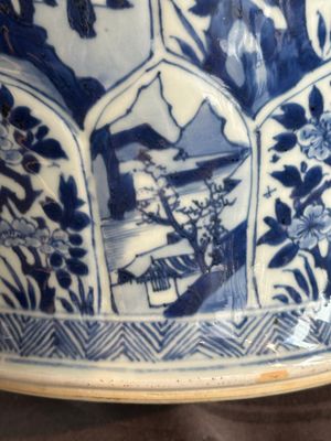 A Chinese blue and white vase and cover with landscapes and flowers, Kangxi — photo 18