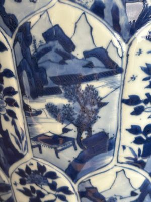 A Chinese blue and white vase and cover with landscapes and flowers, Kangxi — photo 21