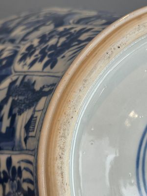 A Chinese blue and white vase and cover with landscapes and flowers, Kangxi — photo 24