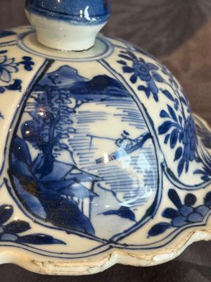 A Chinese blue and white vase and cover with landscapes and flowers, Kangxi — photo 7