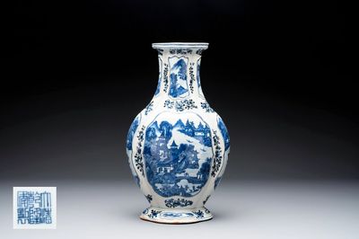 A Chinese blue and white vase depicting the Pearl River and the Whampoa Pagoda, Qianlong mark and of the period