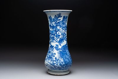 A Chinese blue and white vase with birds among flowering branches, Kangxi