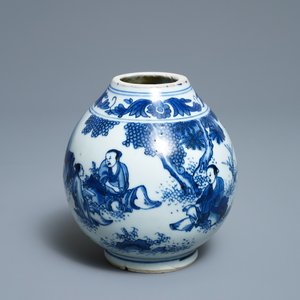 A Chinese blue and white vase with figures in a landscape, Transitional period — photo 1