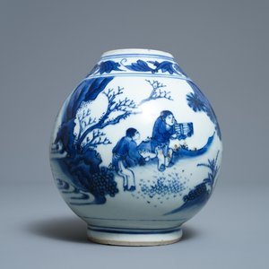 A Chinese blue and white vase with figures in a landscape, Transitional period — photo 4