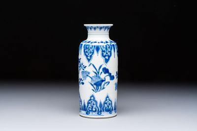 A Chinese blue and white vase with floral design, Kangxi