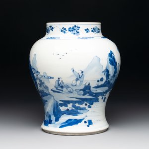 A Chinese blue and white vase with four sages in a mountainous landscape, Kangxi — photo 1