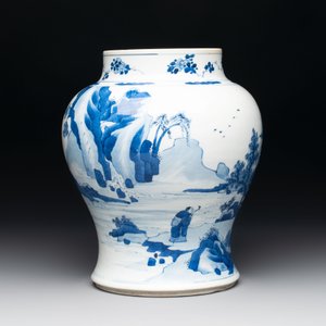 A Chinese blue and white vase with four sages in a mountainous landscape, Kangxi — photo 3