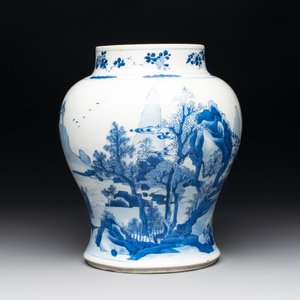 A Chinese blue and white vase with four sages in a mountainous landscape, Kangxi — photo 4