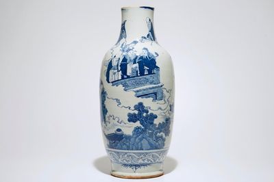 A Chinese blue and white vase with Liu Hai & the toad, 19th C.