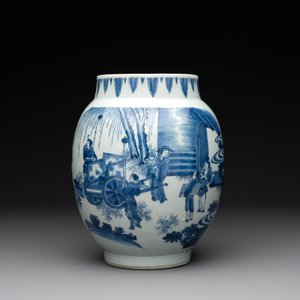 A Chinese blue and white vase with narrative design, Transitional period — photo 2