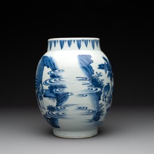 A Chinese blue and white vase with narrative design, Transitional period — photo 3