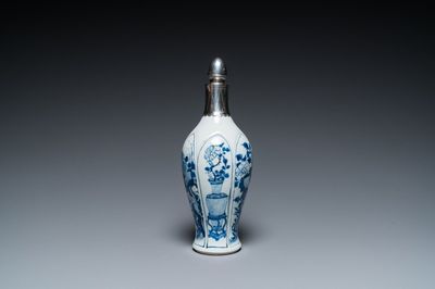 A Chinese blue and white vase with silver mount, Kangxi