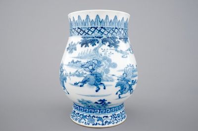 A Chinese blue and white vase with warriors, 19th C.