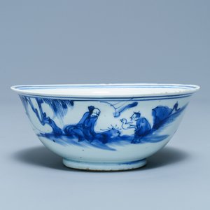 A Chinese blue and white 'Wang Xizhi' bowl, Transitional period — photo 1
