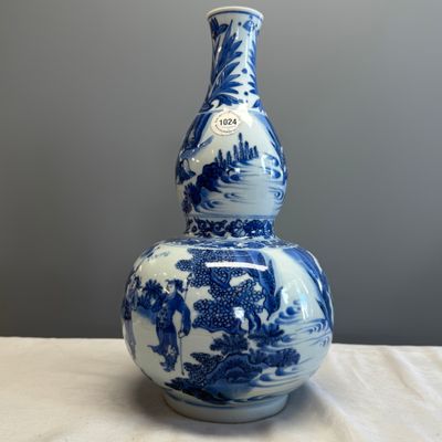 A Chinese blue and white 'Wen Wang Fang Xian 文王訪賢' double-gourd vase — foto 1