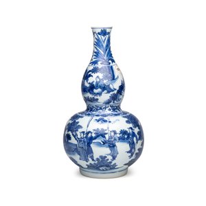 A Chinese blue and white 'Wen Wang Fang Xian 文王訪賢' double-gourd vase — foto 1